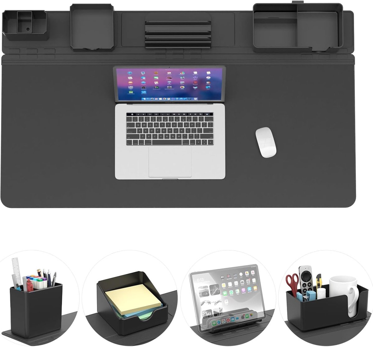 SnelShoppen - KDD Antislip Bureauonderlegger Zwart met Magnetische Organizerset, 5-in-1 Gaming-Muismat en Doe-Het-Zelf Bureauonderlegmat met Telefoond