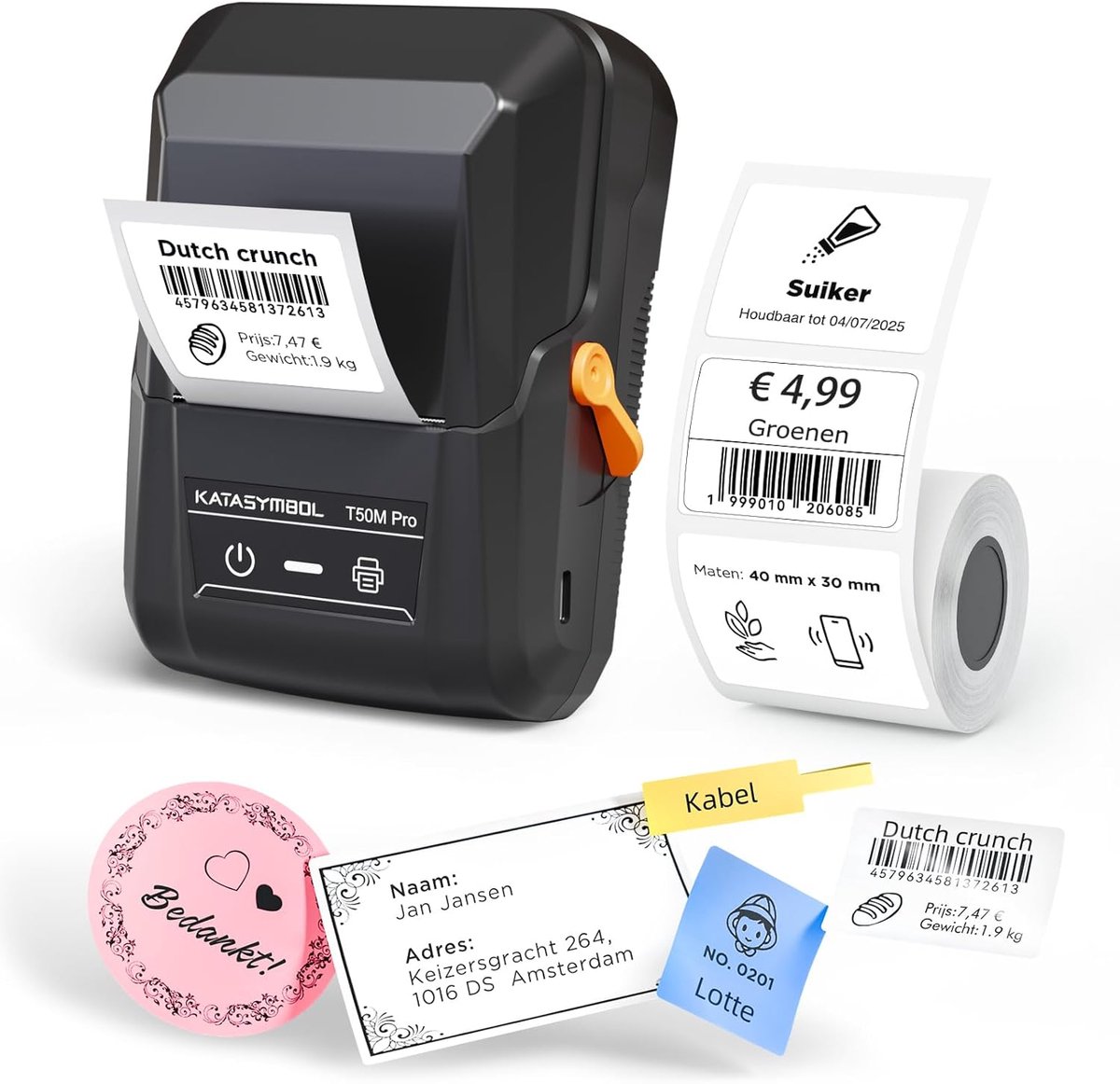 Thijox - T50M Pro Label Printer Waterdicht Zelfklevend met Slimme App, 40+ Lettertypen, 150+ Sjablonen, 700+ Pictogrammen voor Thuis, Kantoor en Bedri