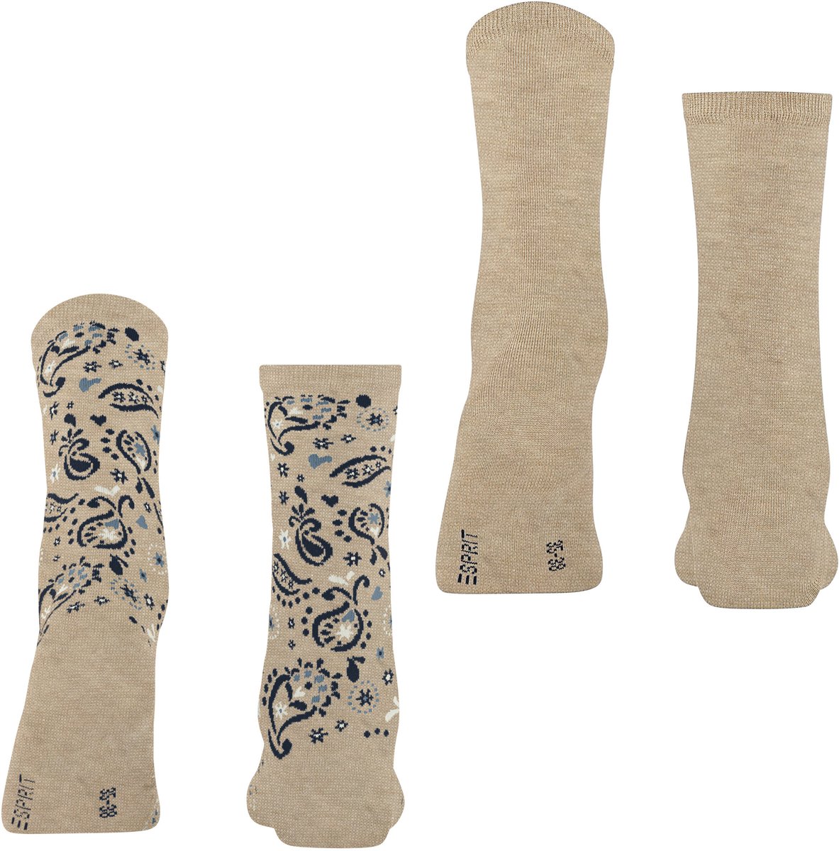 Esprit Soft Paiyley 2 Pack gedessineerd katoen multipack sokken dames beige - maat 35-38