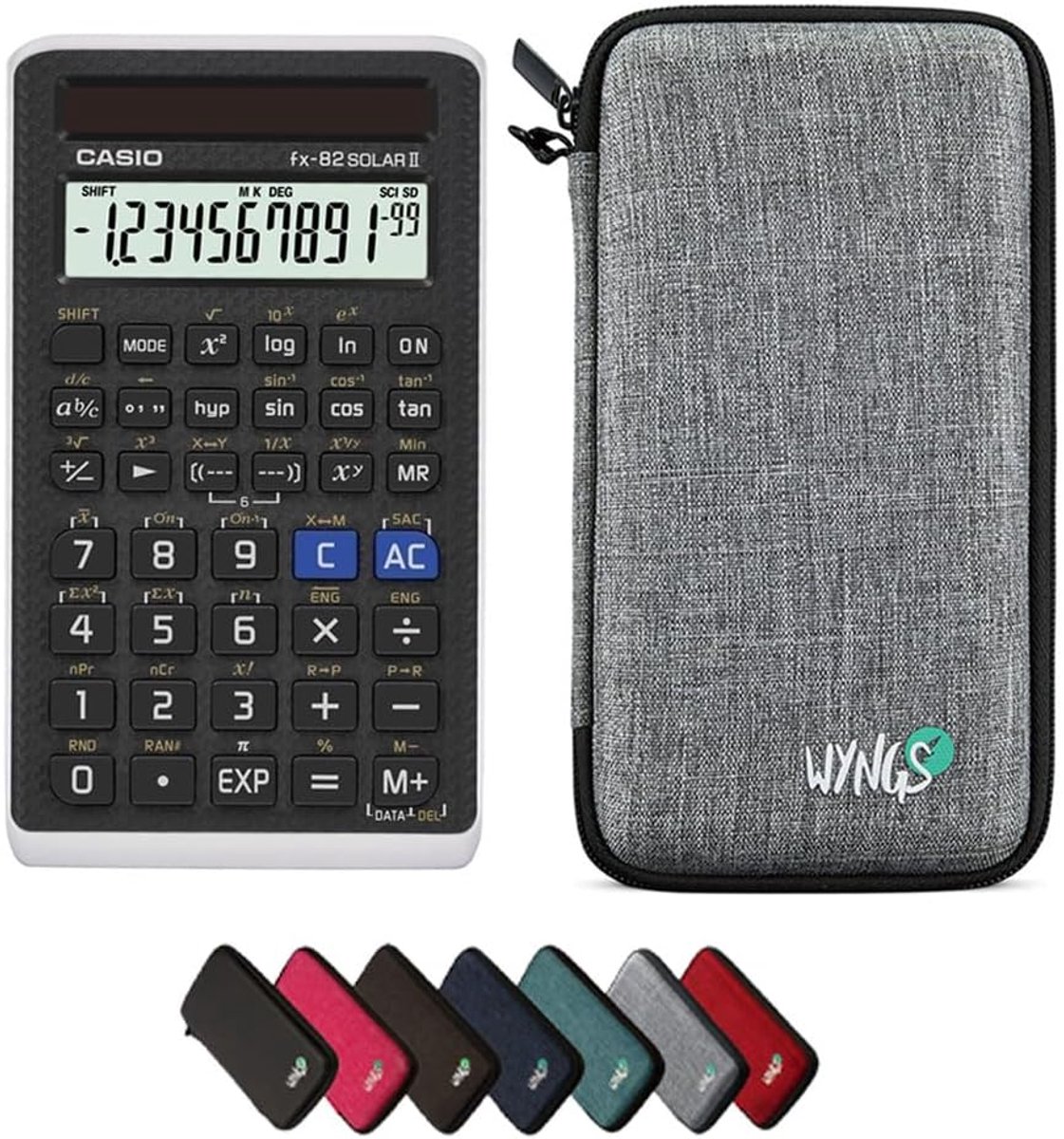 SnelShoppen - Casio fx-82 Solar II Wetenschappelijke Rekenmachine met Beschermhoes Rood - Basis Set voor School en Studie
