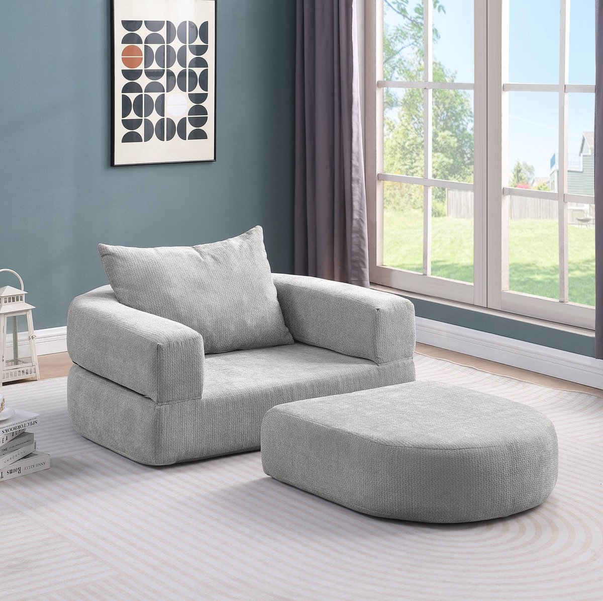 REDOM - Slaapbank - Opvouwbaar en convertibel - Met kussen en slaapfunctie - Design - Woonkamer, slaapkamer, logeerkamer, kantoor - Chenille - Lichtgrijs - 101 x 90 x 41 cm