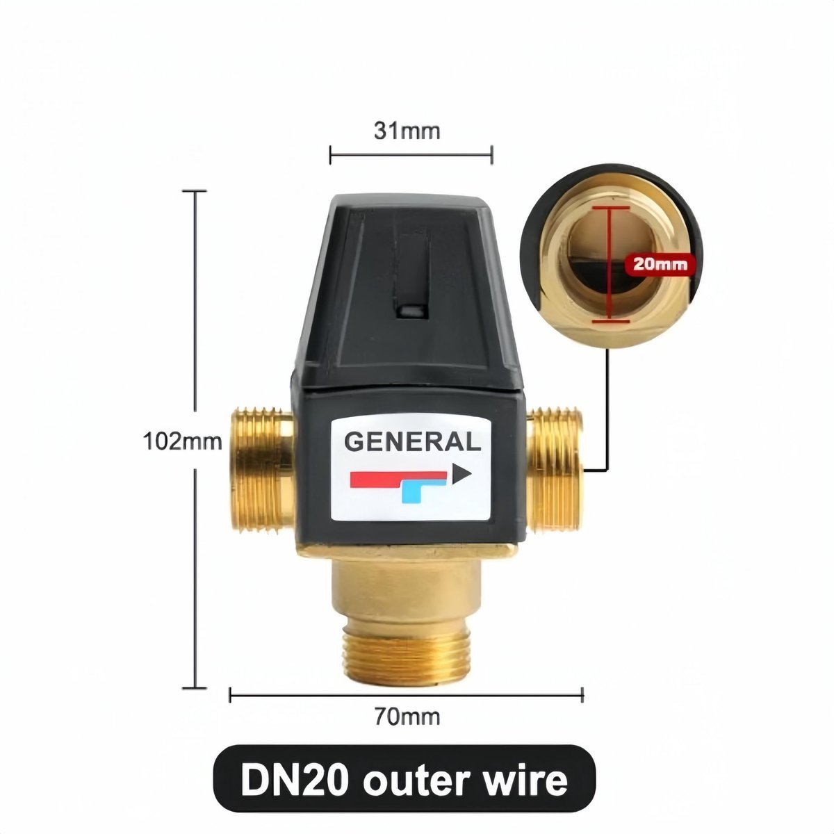 SnelShoppen - Telituny Thermostaat 3-wegventiel DN20 G3/4 Messing Thermostatisch Mengventiel -35 tot 60° voor Zonneboiler, Douche, Vloerverwarming, Wa