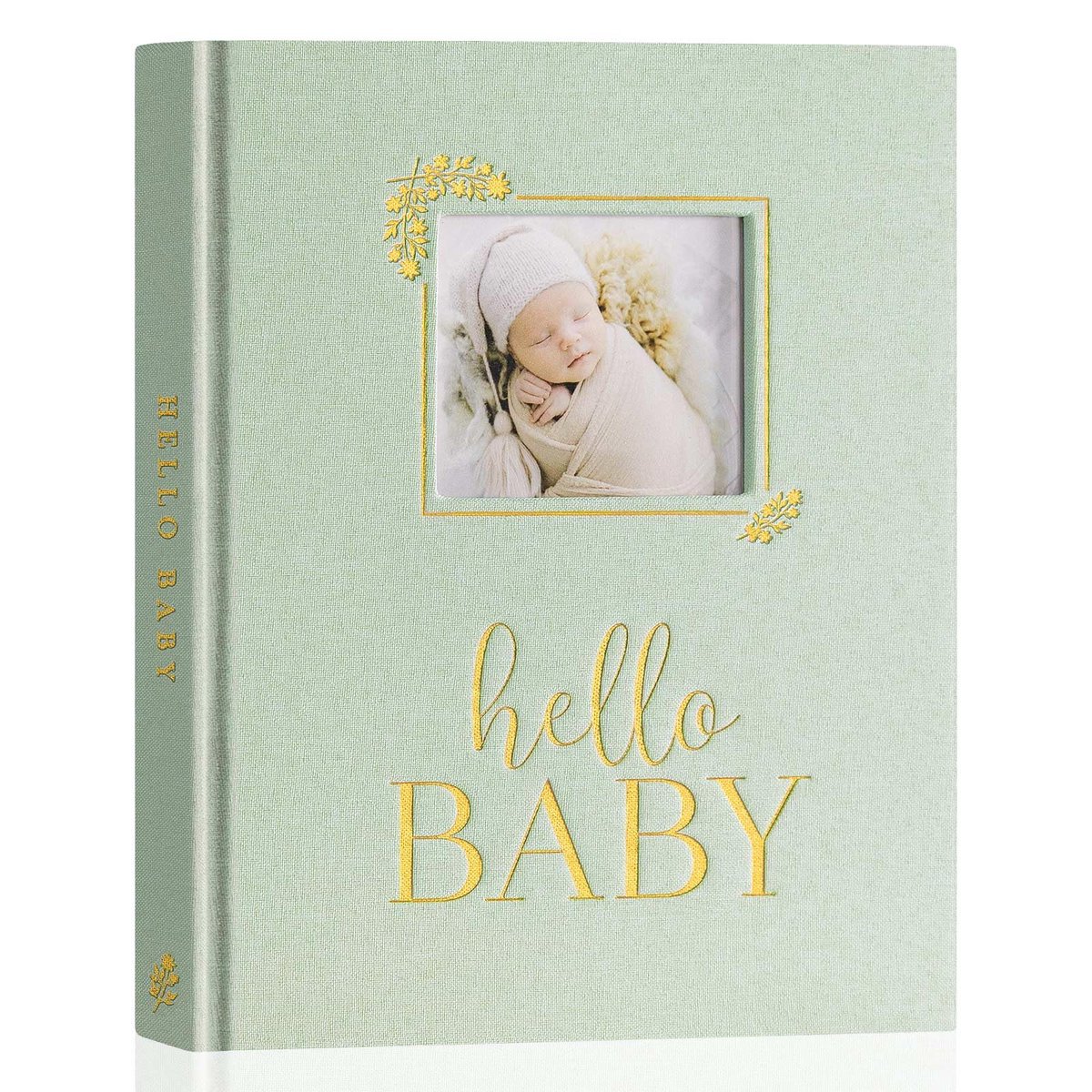 SnelShoppen - Hello Baby Memory Book - Babydagboek Eerste 5 Jaar - Doe-het-zelf Venster - Linnen Mijlpaalalbum voor Jongens en Meisjes - Groene Herinn
