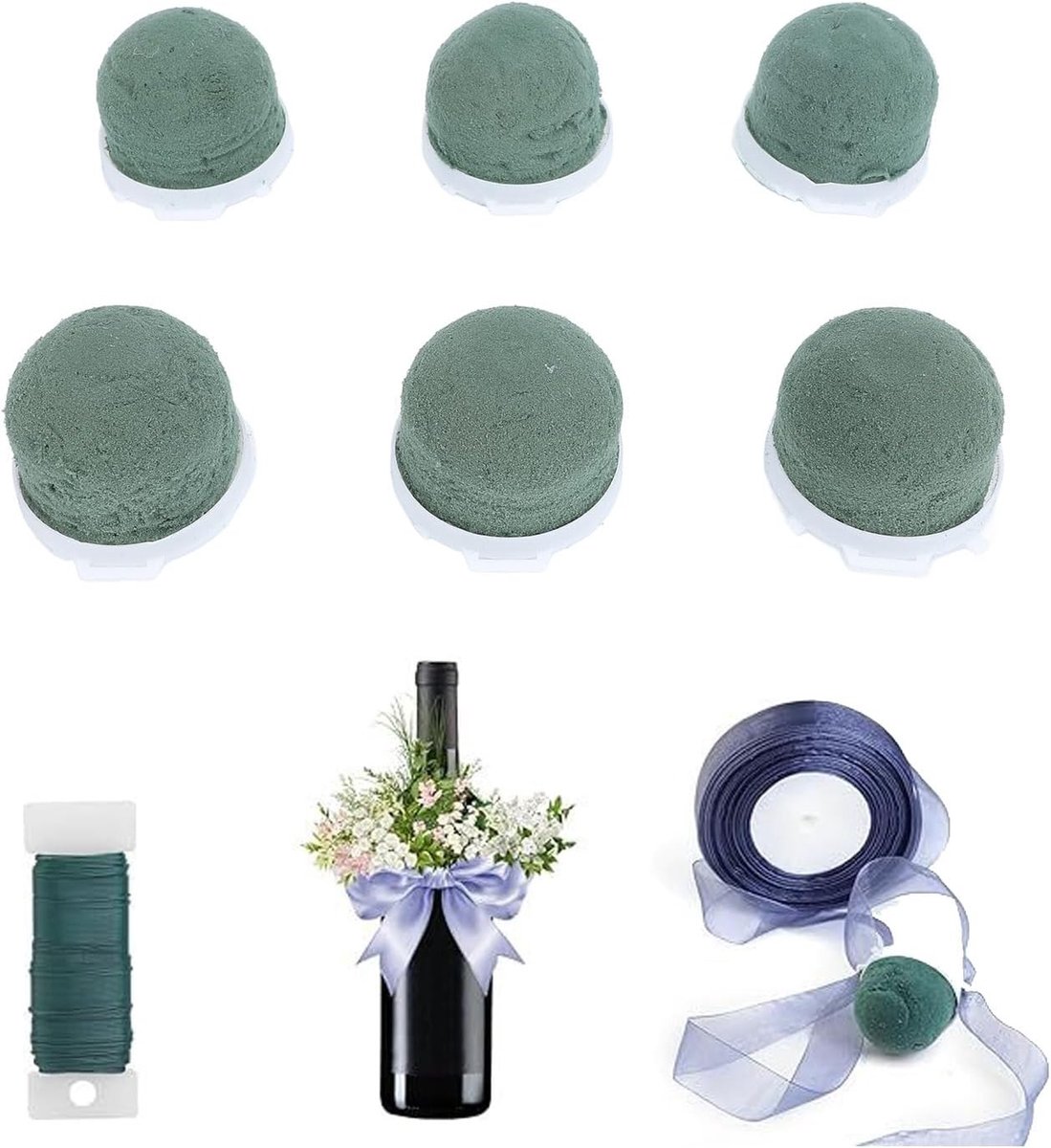 Ronde Styrofoam Houders voor Bloemstukken, 24 Stuks met Chiffon Zijde en IJzerdraad, Perfect voor Droge en Nat Bloemschikken