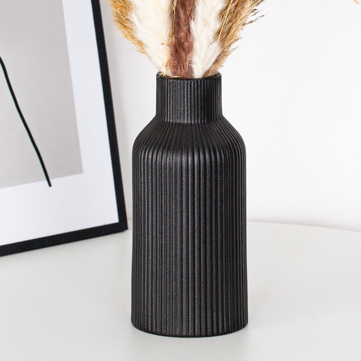 SnelShoppen - Vaas voor Pampasgras 20 cm Keramische Vaas Zwart Mat Rond Modern Design Boho-Stijl Decoratie Bloemenvaas voor Woonkamer Slaapkamer Eenvo
