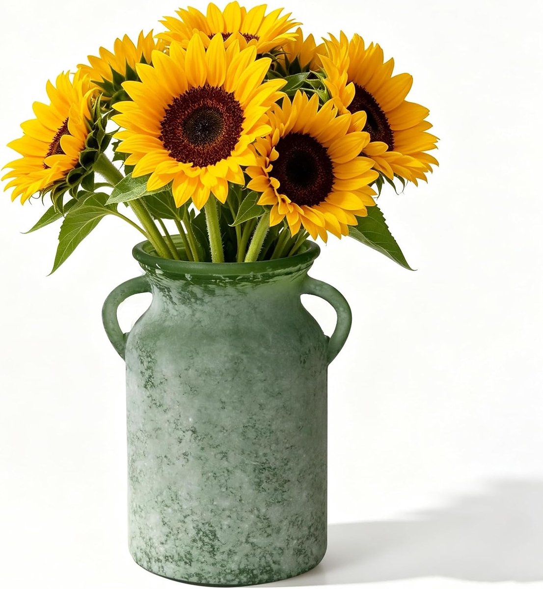 Glazen vaas met handvatten - gematteerd - landelijke stijl - perfect voor groene bloemen - ShopVlot