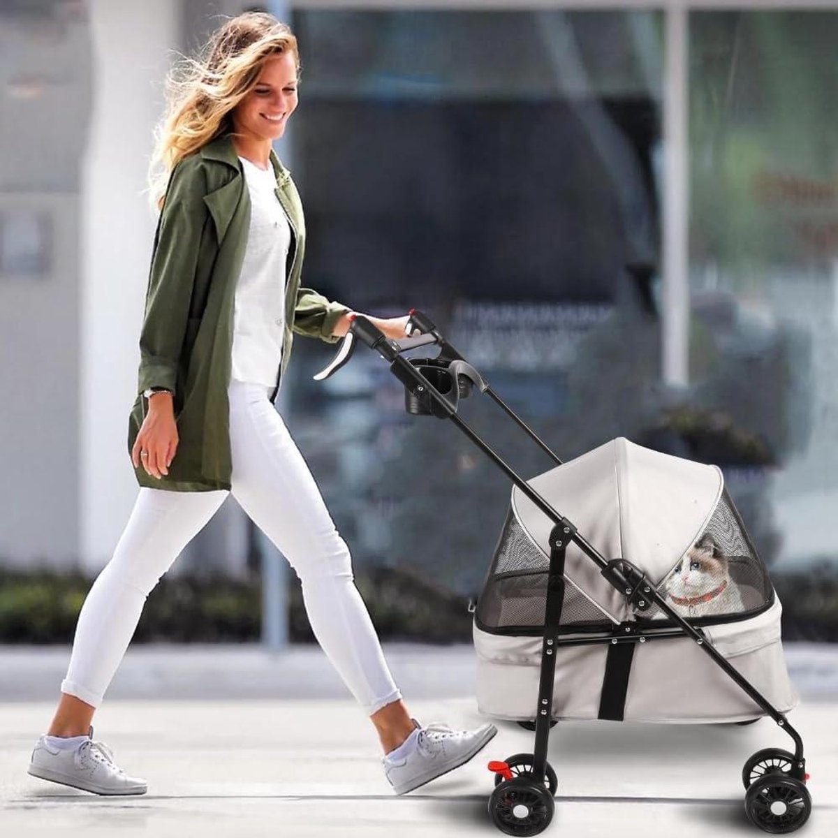 Huisdier Kinderwagen - Dieren Trolley - Comfortabel Reizen - Opvouwbaar Ontwerp - Tot 20kg - Grijs