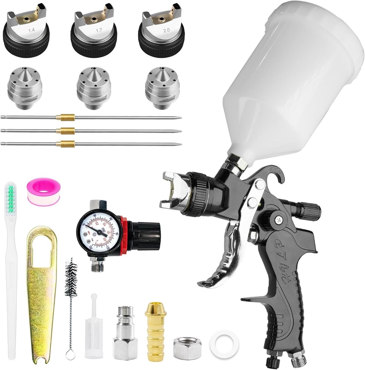 Professionele HVLP Spuitpistool met Gravity Feed en 3 Nozzles voor Perfecte Autospuitwerkzaamheden, 600 ml Inhoud