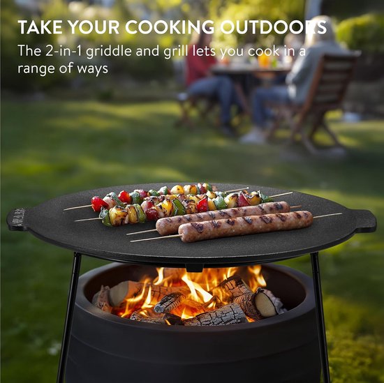 Gietijzeren grillplaat - Bakplaat BBQ - Buiten koken - Afneembare poten - 34 cm diameter - Zwart — afbeelding 3