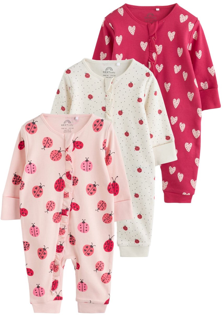 Next - Meisjes - Set van 3 babypyjama's met tweewegritssluiting - Rood
