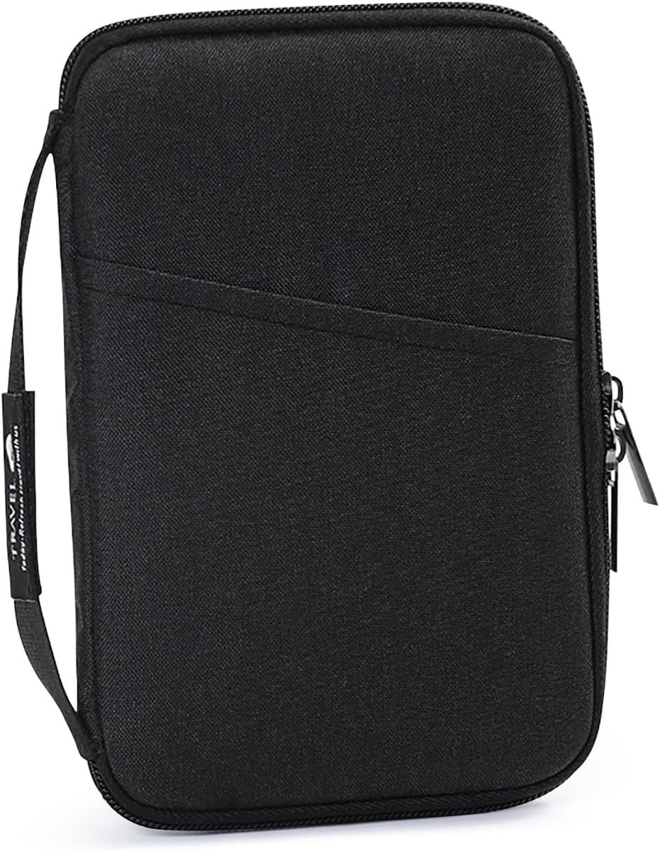 Reisdocumentenhouder van Canvas, Waterdichte Paspoort Organizer voor Familie, Inclusief Ruimte voor Kaarten en Tickets, Zwart, Casual Design