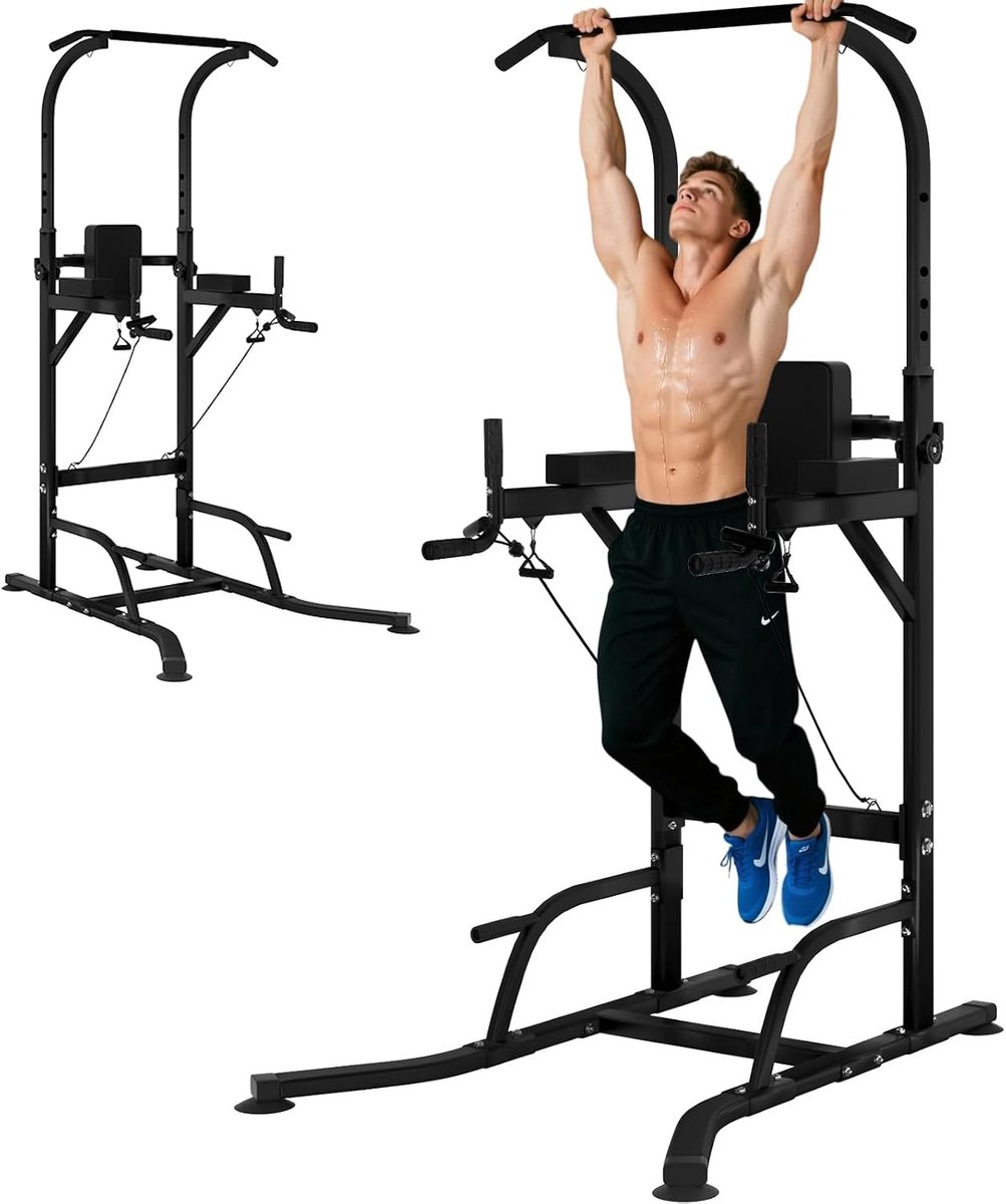 SnelShoppen - Power Tower Optrekstang Vrijstaand, Hoogte Verstelbaar, Multifunctioneel, Thuisfitness, Krachttraining, Lichaamsoefeningen, Stabiel en R