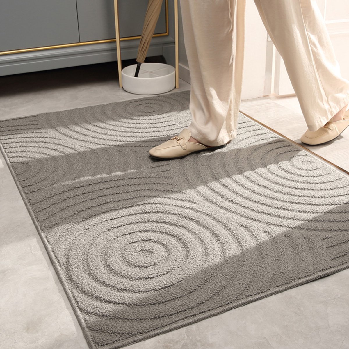 Binnen-/buitenmat 60*90 cm Antislip Wasbare Entree Mat | Laag profiel polypropyleen fleece om vuil en vocht vast te houden; rubberen antislip onderkant; machinewasbaar; binnen of buiten - grijs