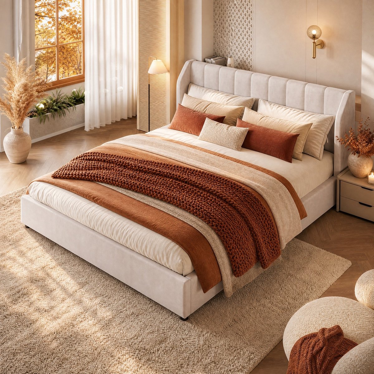 MODFU - Bedframe - Lattenbodem - Gestoffeerd - Beige - 180 X 200 Cm