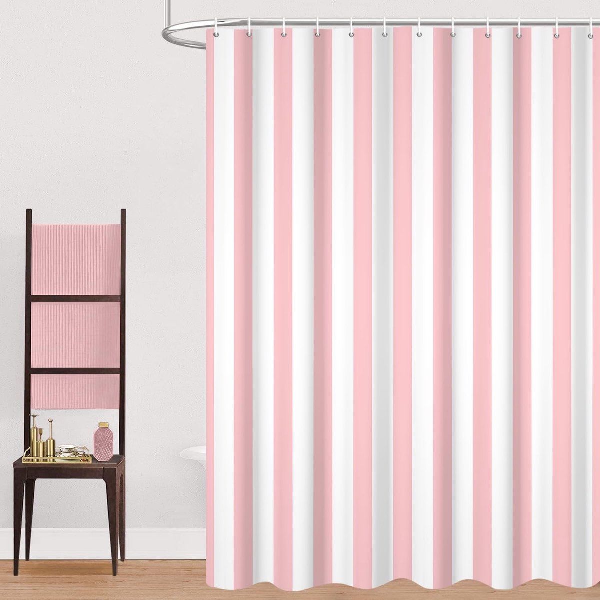 Solidchoice - Douchegordijn 180 x 200 cm Lichtroze en Wit Waterdicht en Machinewasbaar