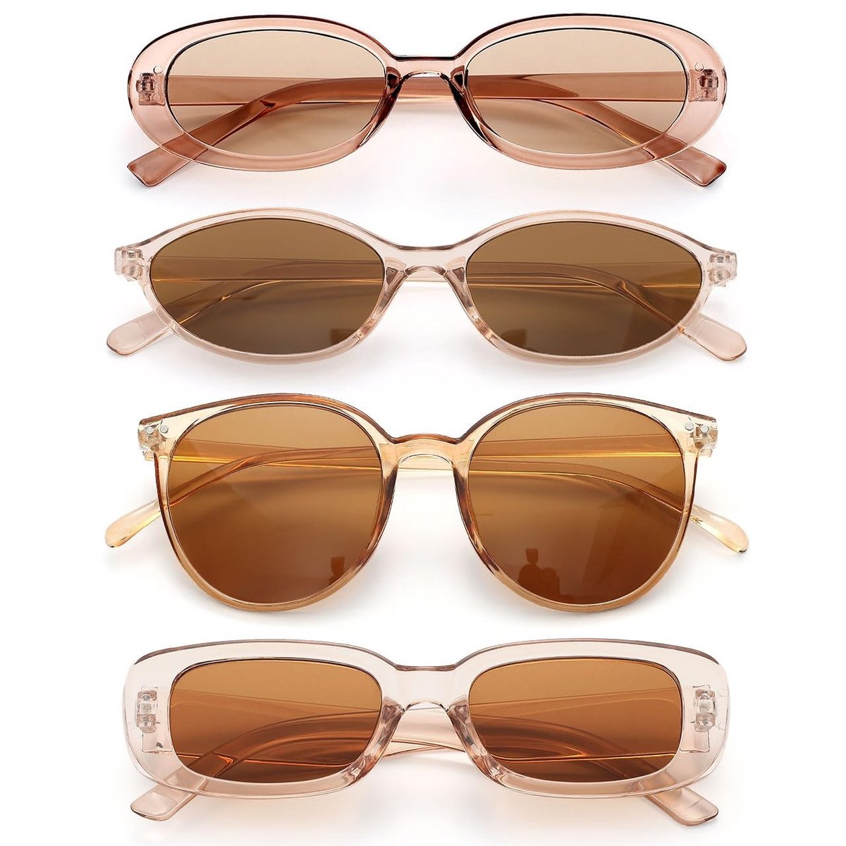 Solidchoice - Set van 4 Retro Zonnebrillen voor Vrouwen in Bruin