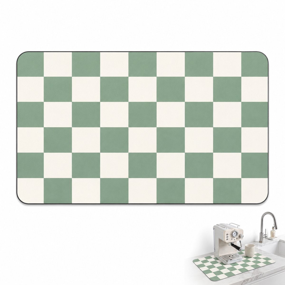 Afdruipmat - Koffiemat - Tampermat 40 X 60 Cm - Antislip - Superabsorberend - Voor Keuken, Koffiehoek, Badkamer - Groen