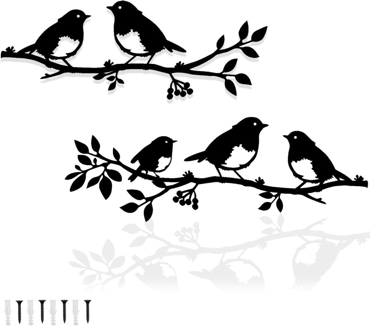 Claoner Metalen muurdecoratie - 2 stuks - Vogelpatroon - Binnen en buiten - Universeel