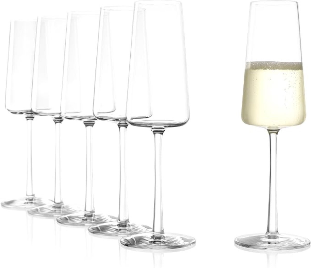 Verte Wijnglazen Set - Champagneglazen - Elegante Kristallen Flutes voor Prosecco en Mousserende Wijn – Vaatwasmachinebestendig en Duurzaam - Set van 6 Stuks - 240 ml