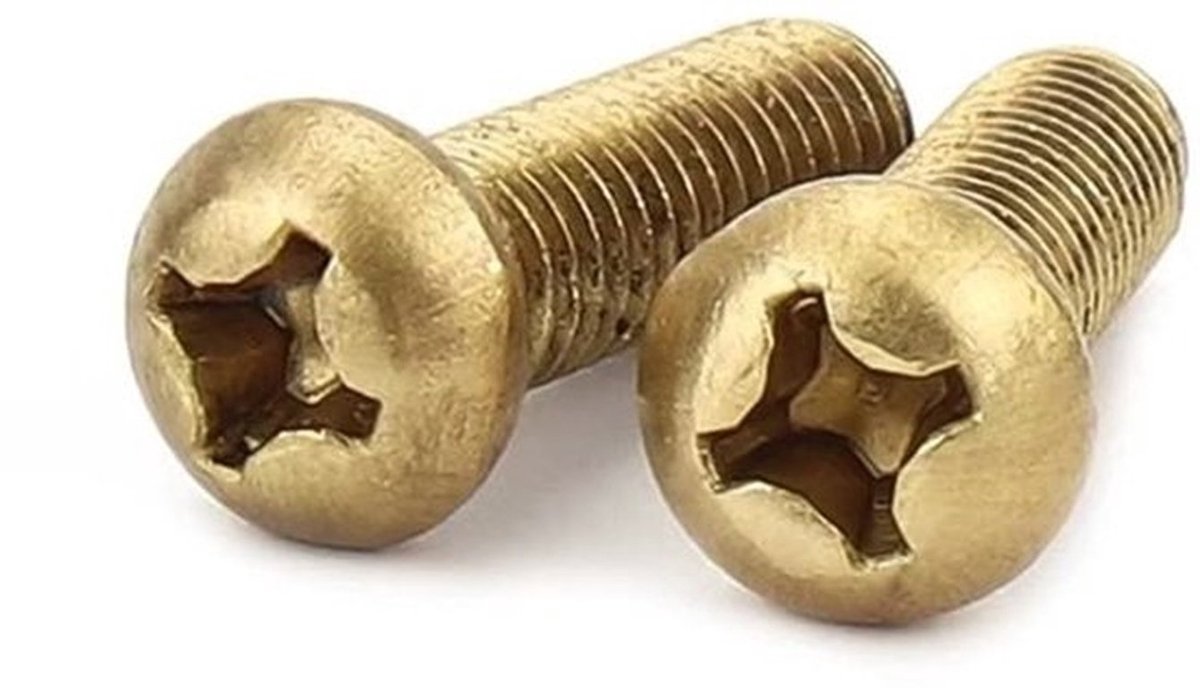 Machineschroeven M4x8mm - Messing - Ronde Kop - Kruis - 40 Stuks - Corrosiebestendig - Bevestigingsschroeven