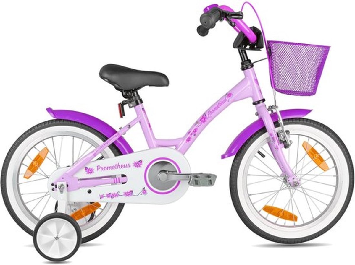 Kinderfiets 16 inch - Meisjesfiets met steunwielen - Terugtraprem - Veiligheid V-Brake - Robuuste constructie - Perfect voor kinderen vanaf 5 jaar - Fiets