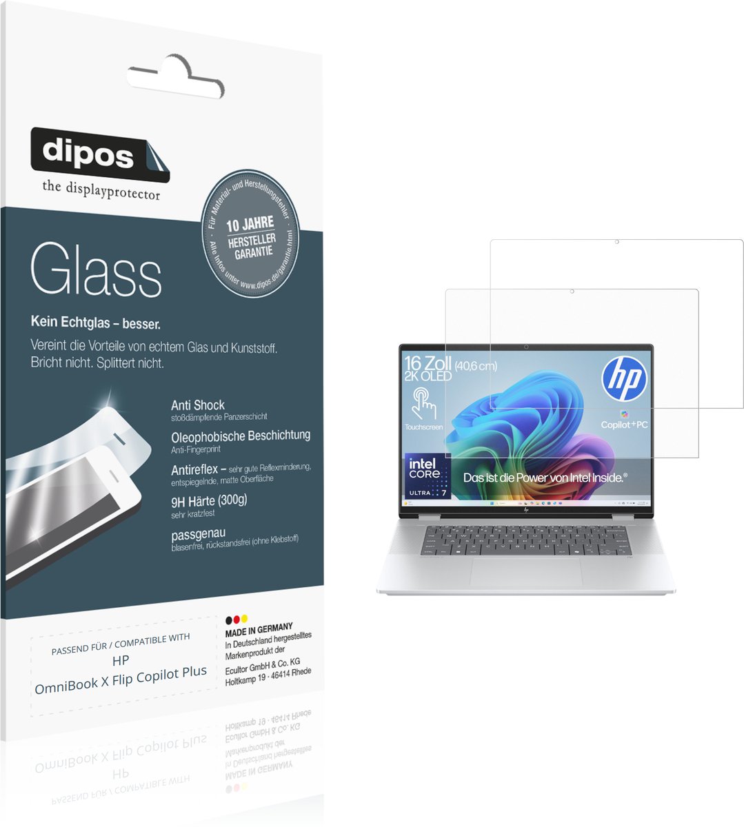 dipos – 2x Matte Pantserfolie geschikt voor HP OmniBook X Flip Copilot Plus | 9H Screenprotector