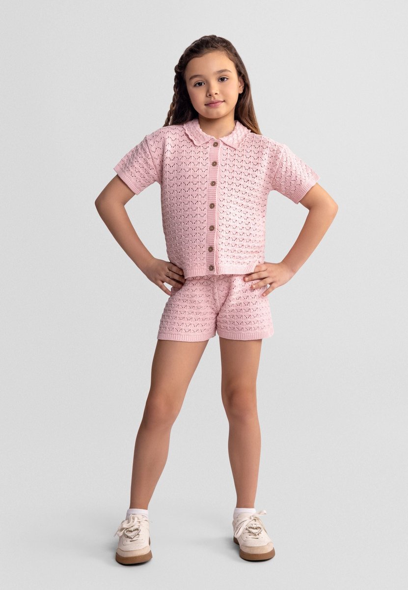 Minoti kleding set meisjes pointelle gebreid - katoen - roze