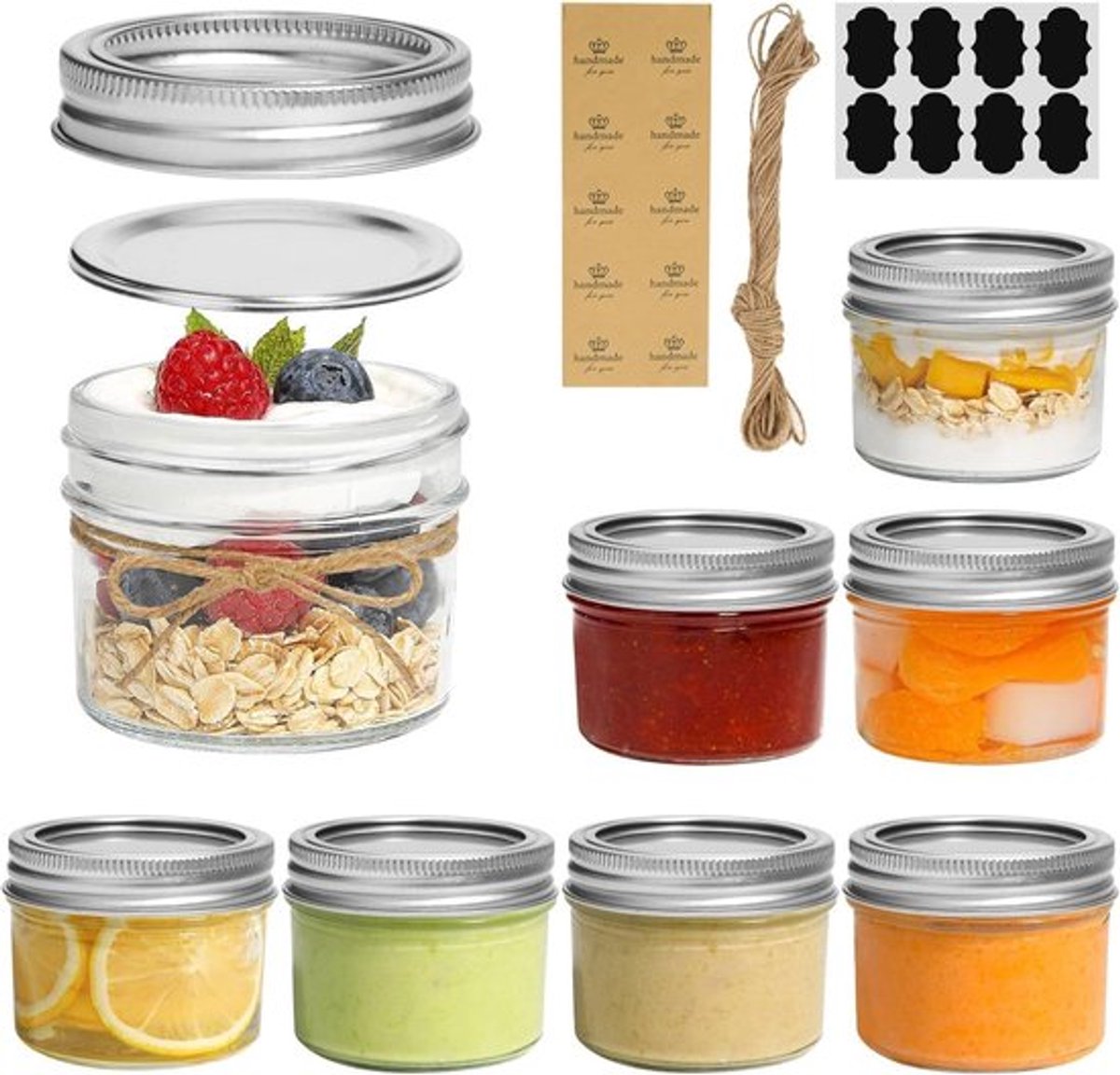 Mini Mason-potjes 120 ml / 4 oz - Set van 8 glazen potjes voor inleg, decoratie en bewaren