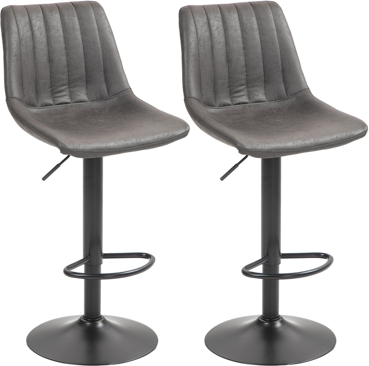 Homcom Barstool-Mikrofasertuch, Metall-46,5L x 43B x 89-110H cm-Dunkelgrau Donkergrijs