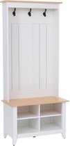 Garderobekast MCW-P28, staande garderobekast met schoenenrek en zitbank, 3 haken, 4 opbergvakken, melamine, 170 x 76 x 39 cm ~ wit, naturel