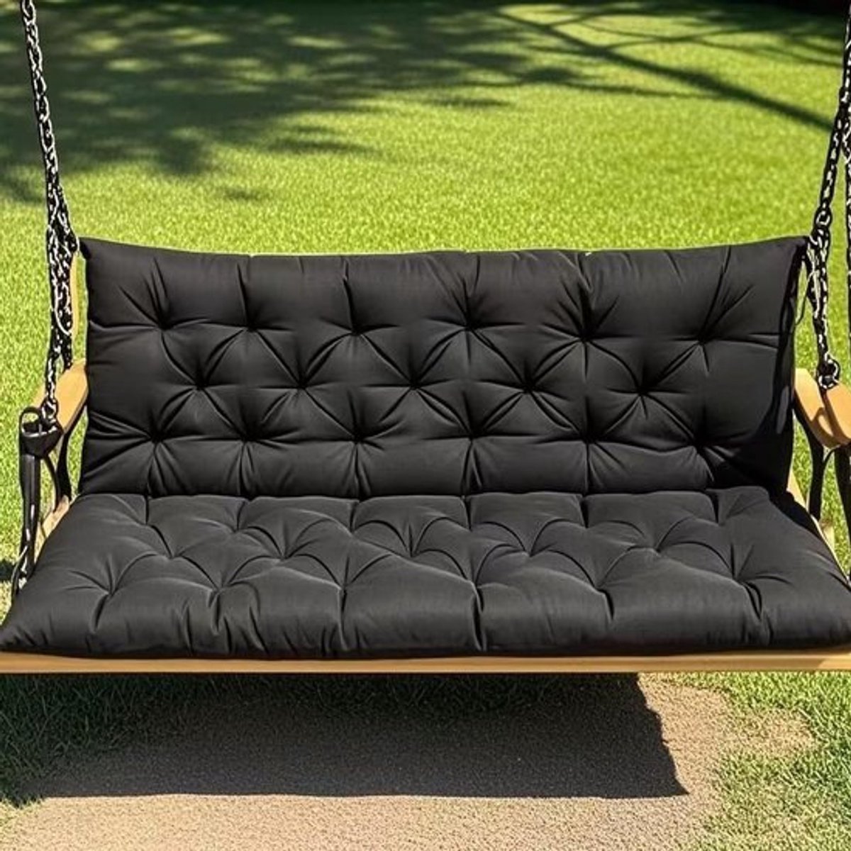 Comfortabele Tuinbank Kussen Set voor Buiten - Zit- en Rugkussen voor Tuinmeubelen, Swingbank en Lange Bank - Zwart, 120x50x50cm