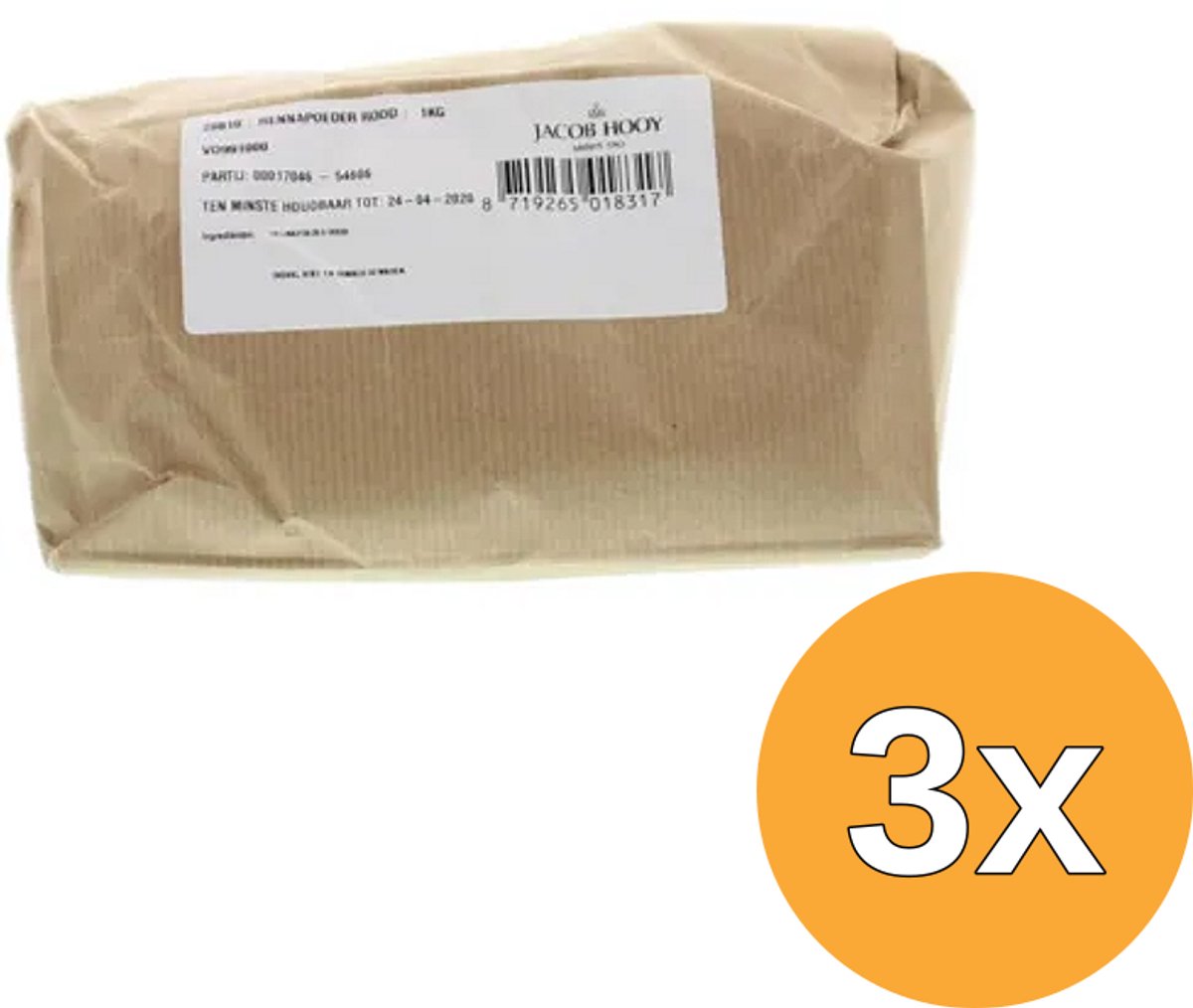 3x Jacob Hooy Hennapoeder Rood (1000 gr)