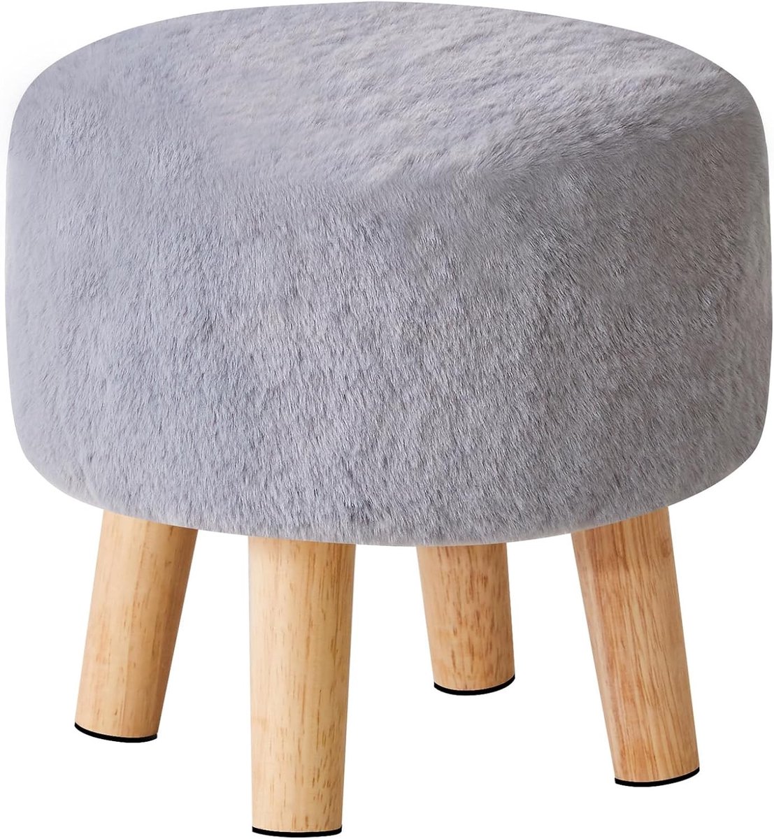 Moderne Ottomaanse Voetenbank van Massief Hout - Kleine Ronde Zitzak - Perfect voor Woonkamer en Slaapkamer - 32×32×32CM Grijs - Comfortabel en Stijlvol