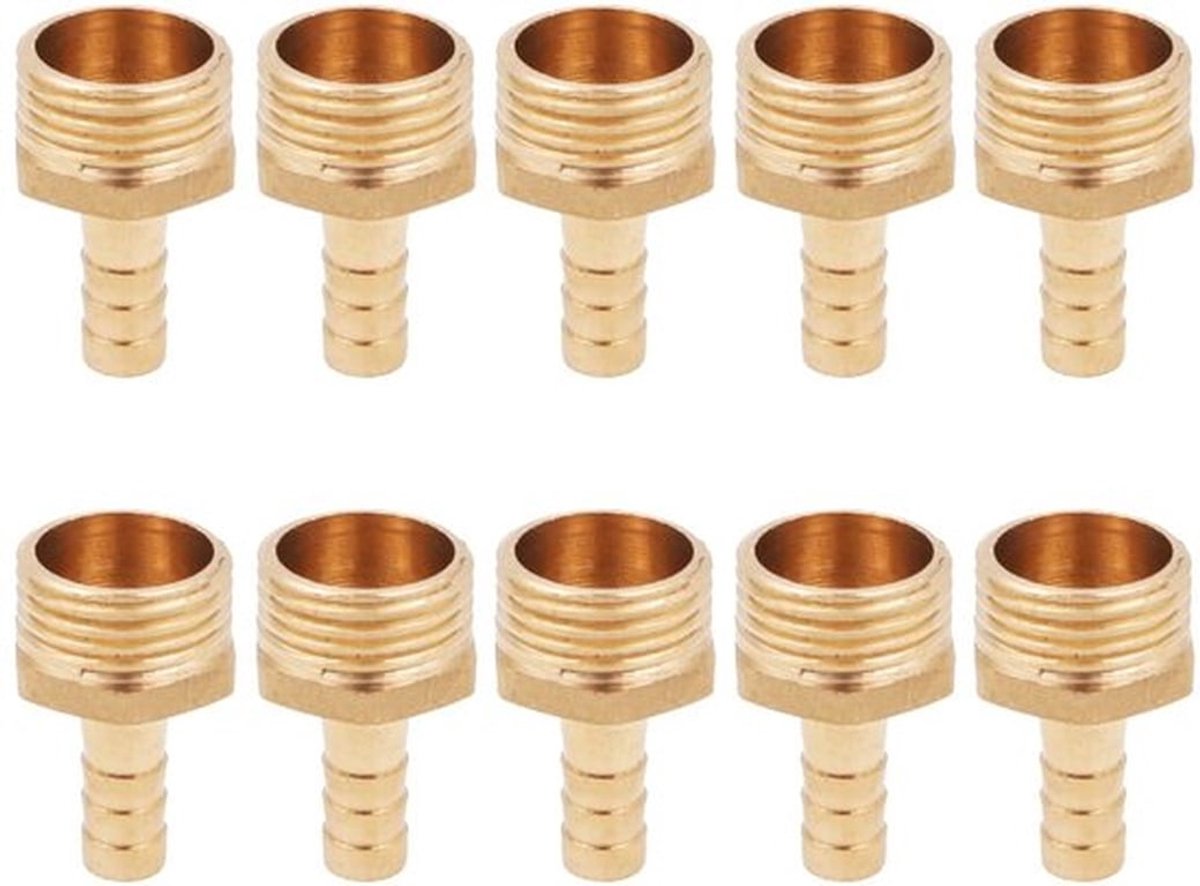 Slang Pijp Connector - Messing Adapter - 1/2 Inch - Slang Nozzle - Tuin en Zwembad - 10 Stuks