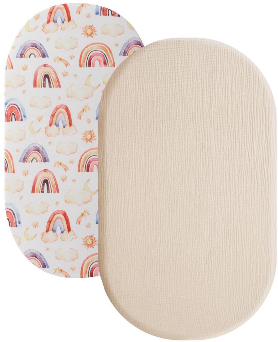 Wieg hoeslaken set van 2 stuks - ademend mousseline katoen - afneembaar wasbaar buitenhoes - geschikt voor babywieg matras - 32 * 17 inchStijl 49