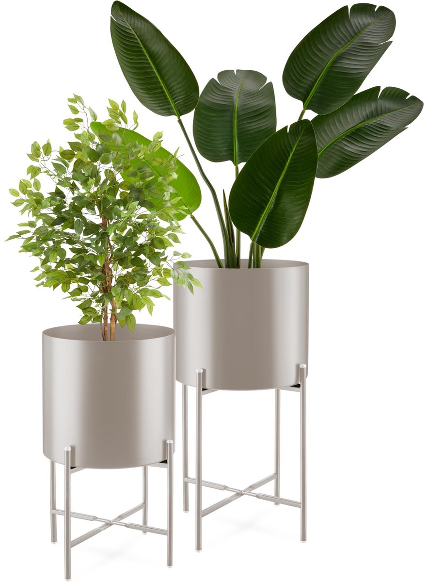 Famanu – Set van 2 plantenhouders, Ø31 x 56 cm en Ø30 x 45,5 cm, plantentafel voor binnen en buiten, ideaal als bloempotstandaard en bloemenkruk voor het presenteren van uw planten