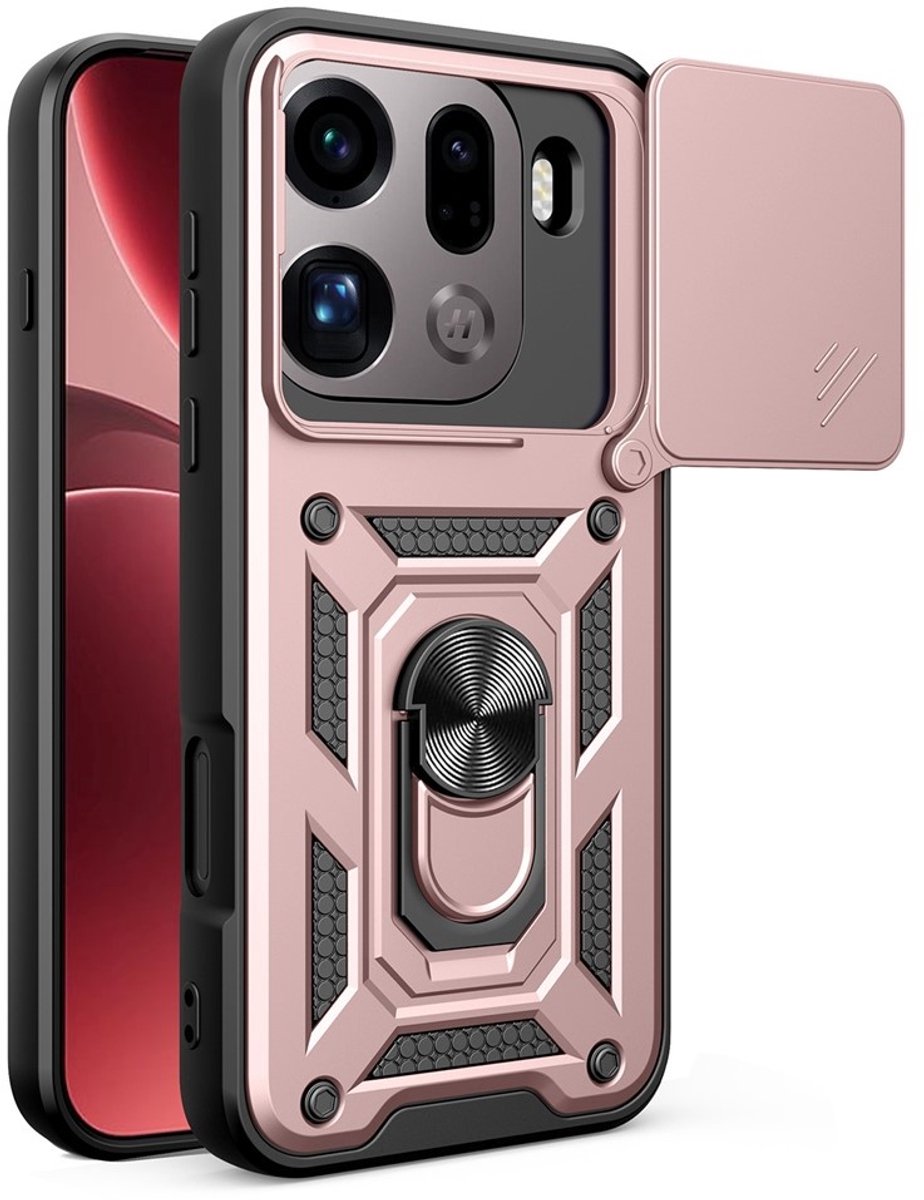 Coverup Hoesje - Geschikt voor OPPO Find X9 Pro Hoesje - Coverup Armor Ring Kickstand Back Cover met Camera Shield - Rose Gold