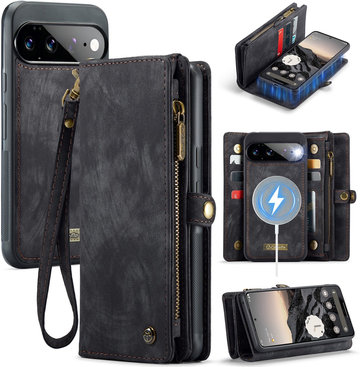 CaseMe Hoesje - Geschikt voor Google Pixel 11 Pro XL Hoesje - CaseMe 008 2-in-1 Book Case & Back Cover met Portemonnee - Zwart