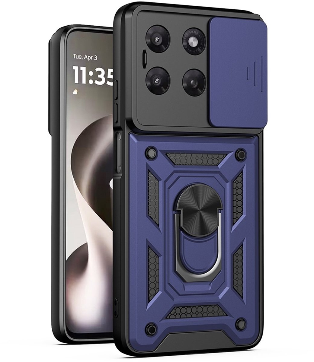 Coverup Hoesje - Geschikt voor Motorola Moto G37 / G37 Power / G47 Hoesje - Coverup Armor Ring Kickstand Back Cover met Camera Shield - Blauw