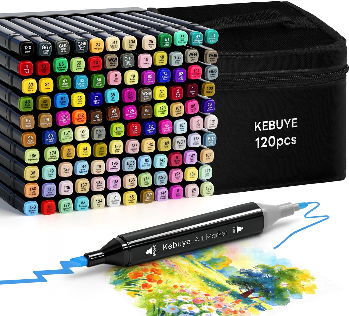 Alcoholmarkers 120 Kleuren – Dubbele Punt Fine & Chisel – Sneldrogend – Mengbaar – Inclusief Opbergtas