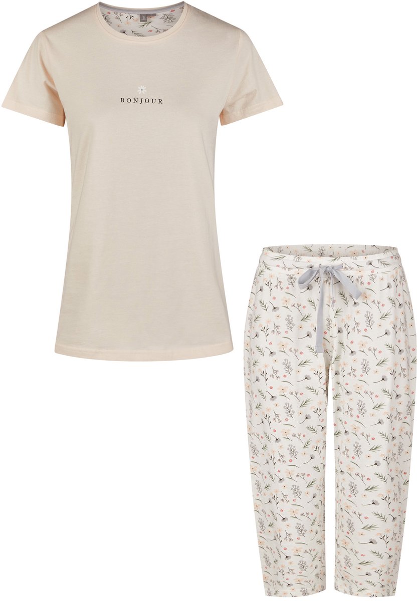 By Louise Dames Capri Pyjama Driekwart Oranje/Wit Gebloemd
