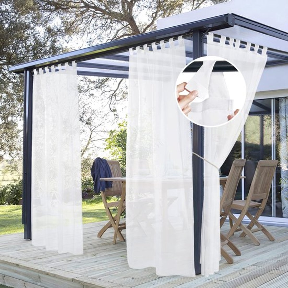 Patio Gordijnen Waterdicht - Sheer Gordijnen - Lichtfilter Gordijnen - Buitengordijnen voor Balkon/Terras - 137B x 243H cm - 2 Panelen