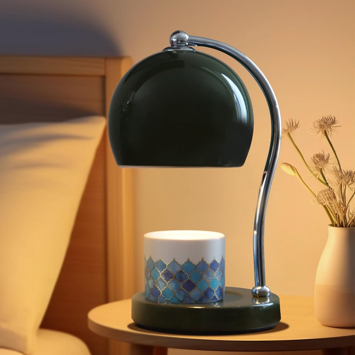 Keramische kaarswarmer lamp met timerdimmer geschikt voor kaarsenpotten, modern ontwerp met 2 lampen, warmhoudcadeaus voor huis, nieuwe huisdecoratie, Moederdag, verjaardagscadeaus (groen)