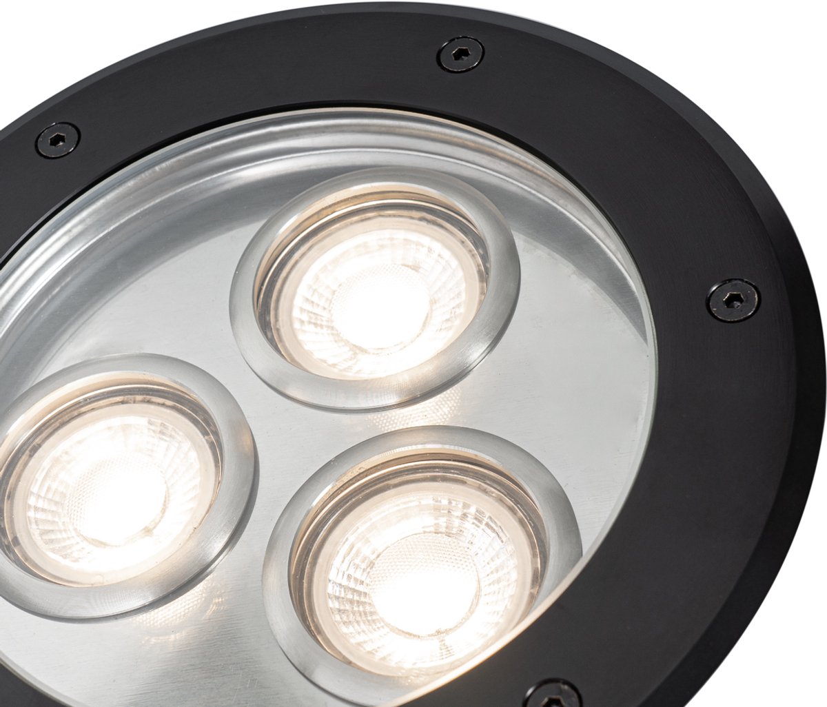 Qazqa moderne grondspot voor in de tuin - 107628 - zwart, max. 35W, geschikt voor led, 19.8cm, IP65, rond, 3-lichts, in set van 3.