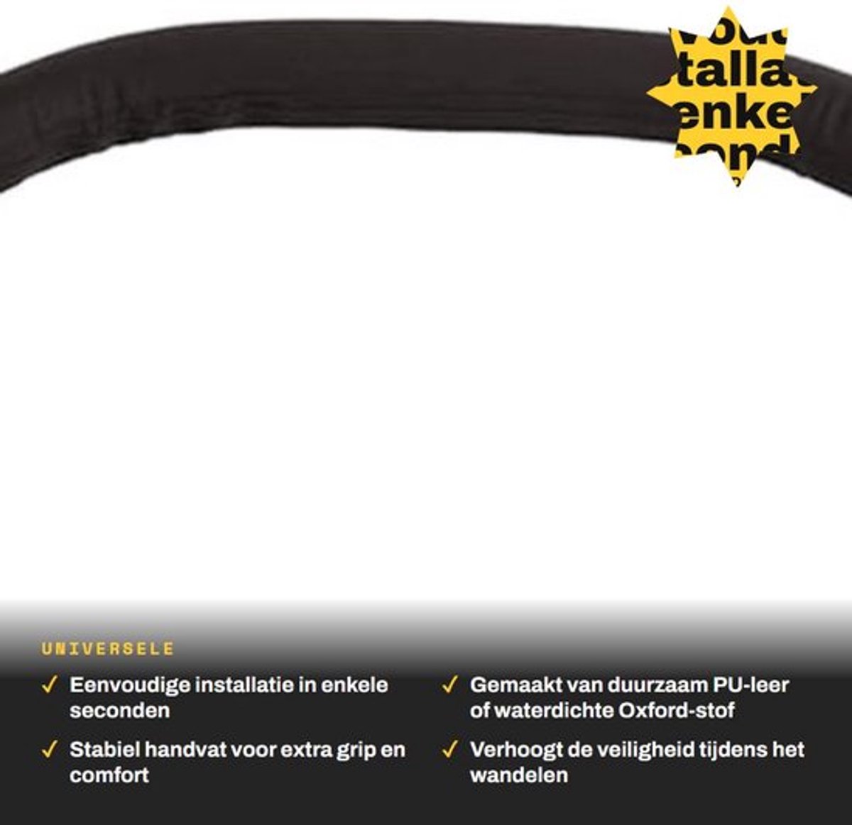 Universele kinderwagen bumper bar - Veilig en comfortabel - Zwart PU - Handvat voor baby - Eenvoudige installatie - Geschikt voor wandelw...