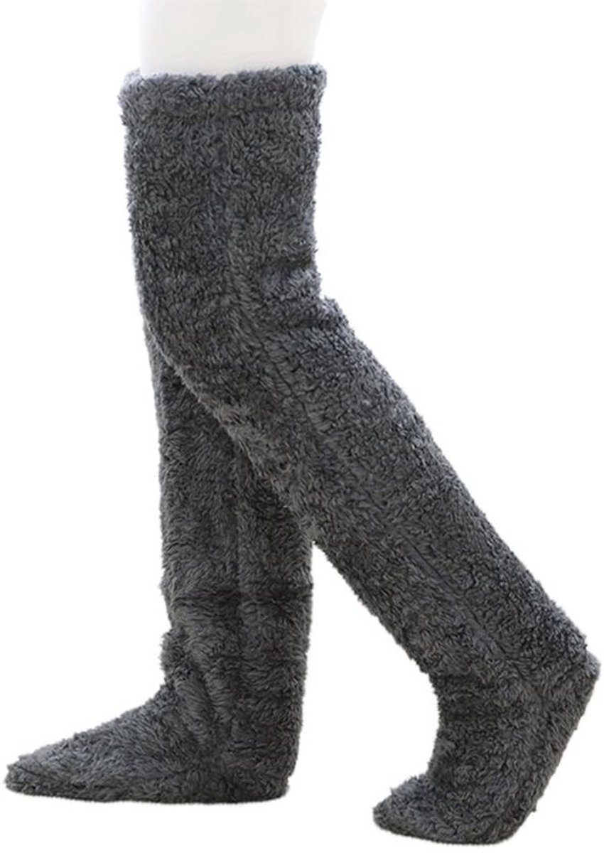 Knuffelsokken Pluche - Overknee Sokken - Zacht - Thermische Sokken - Huissokken - Totale lengte 81 cm - Beenwarmers