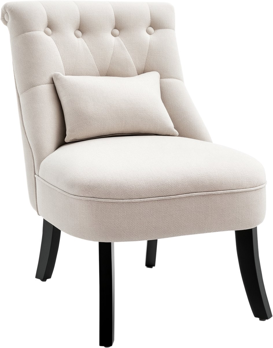 Homcom fauteuil in vintage stijl, gecapitonneerd - Loungestoel, gestoffeerde stoel - Crèmewit Cremeweiß