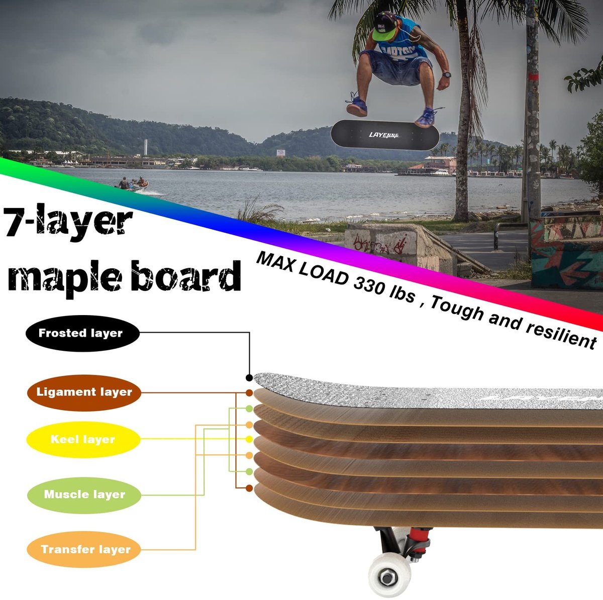 Solidchoice - Professioneel Skateboard met 7-laags Esdoornhout voor Beginners en Gevorderden
