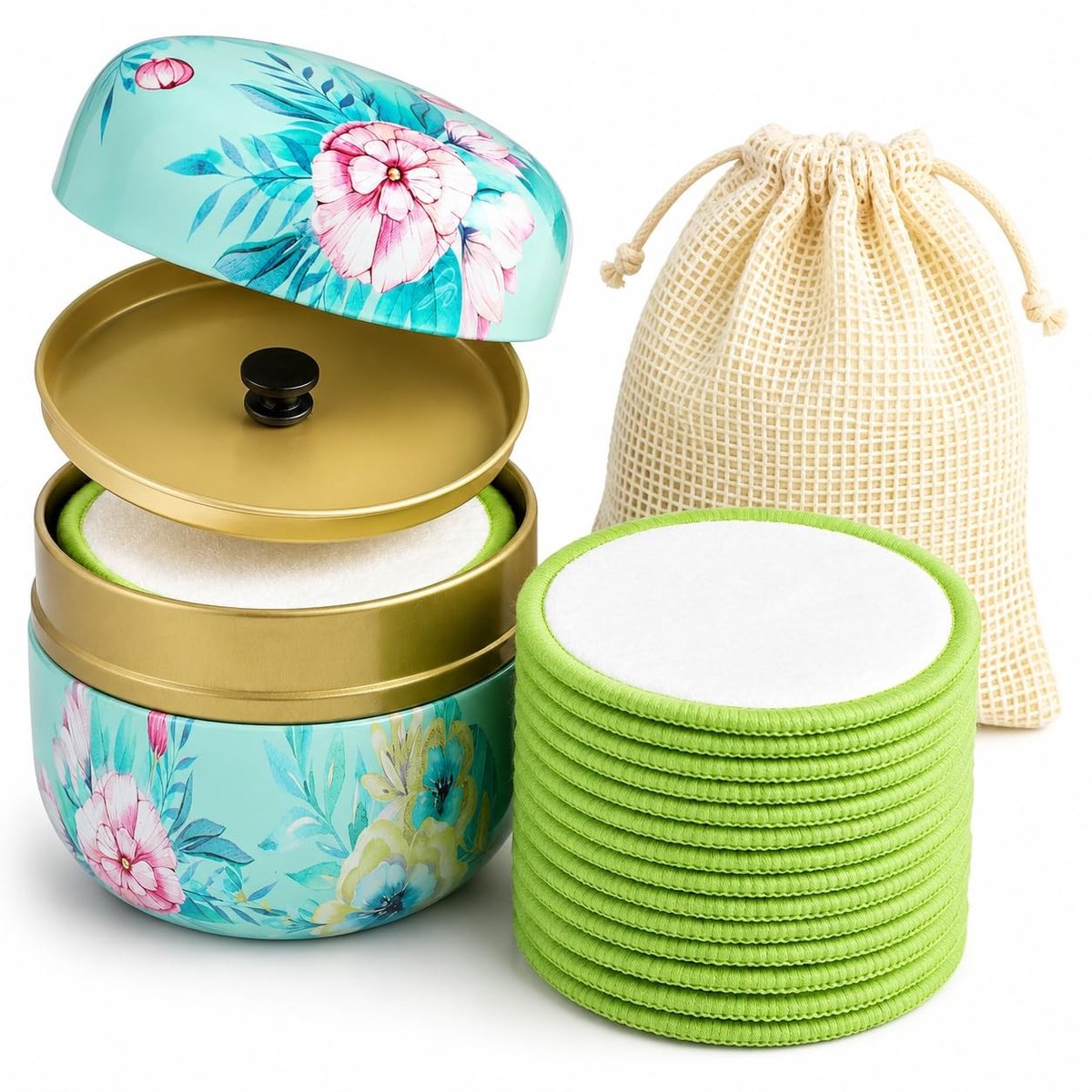 Solidchoice - Herbruikbare Make-up Verwijder Pads 16 Stuks met Metalen Opbergdoos