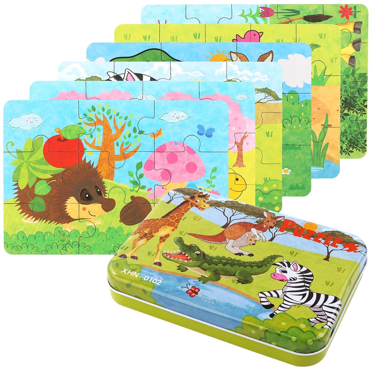 Solidchoice - 6 Stuks Houten Puzzels Set voor Kinderen van 1-3 Jaar (Dieren)